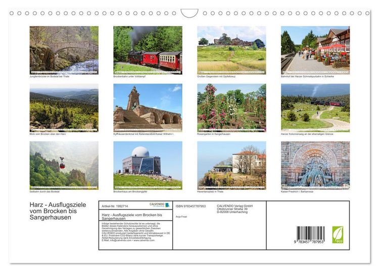 Produktbild: Harz - Ausflugsziele vom Brocken bis Sangerhausen (Wandkalender 2026 DIN A3 quer), CALVENDO Monatskalender