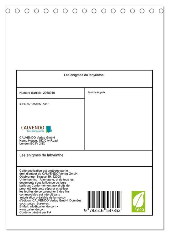 Produktbild: Les &eacute;nigmes du labyrinthe (Calendrier de bureau 2026 DIN A5 horizontal), CALVENDO calendrier mensuel
