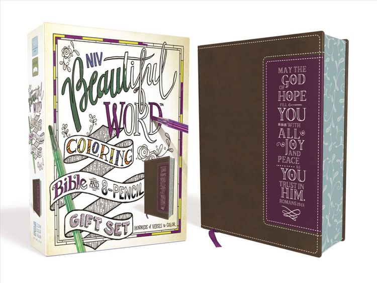 Produktbild: Niv, Beautiful Word Coloring Bible and 8-Pencil Gift Set, Leathersoft, Brown