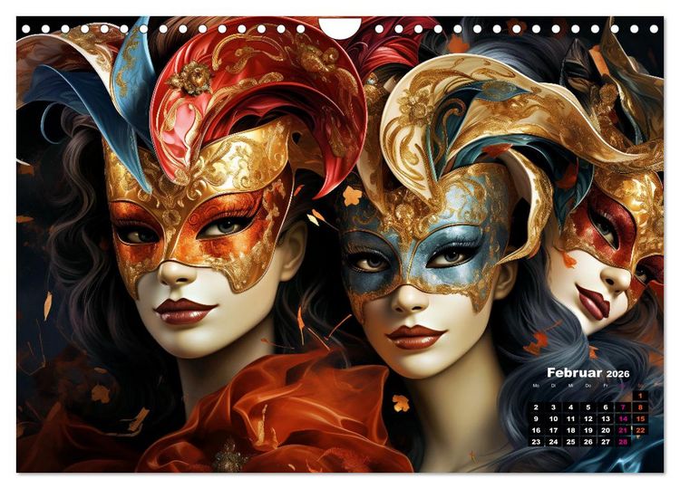 Produktbild: MASKEN - poetisch und vertr&auml;umt (Wandkalender 2026 DIN A4 quer), CALVENDO Monatskalender
