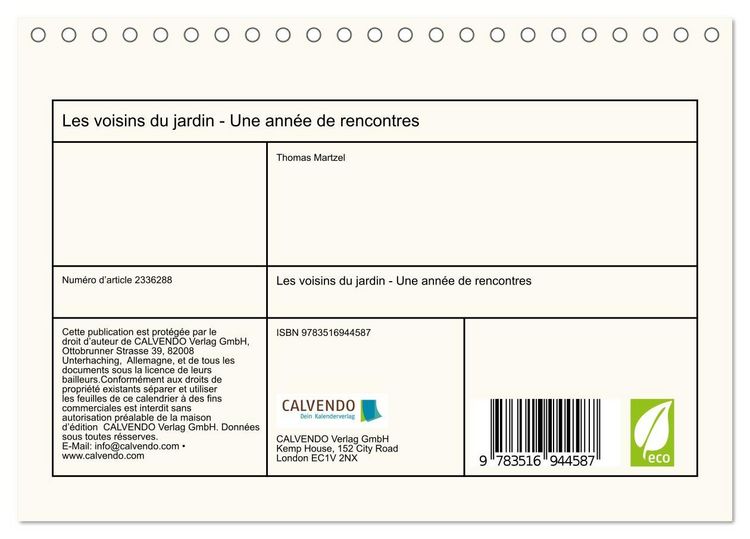 Produktbild: Les voisins du jardin - Une ann&eacute;e de rencontres (Calendrier de bureau 2027 DIN A5 vertical), CALVENDO calendrier mensuel