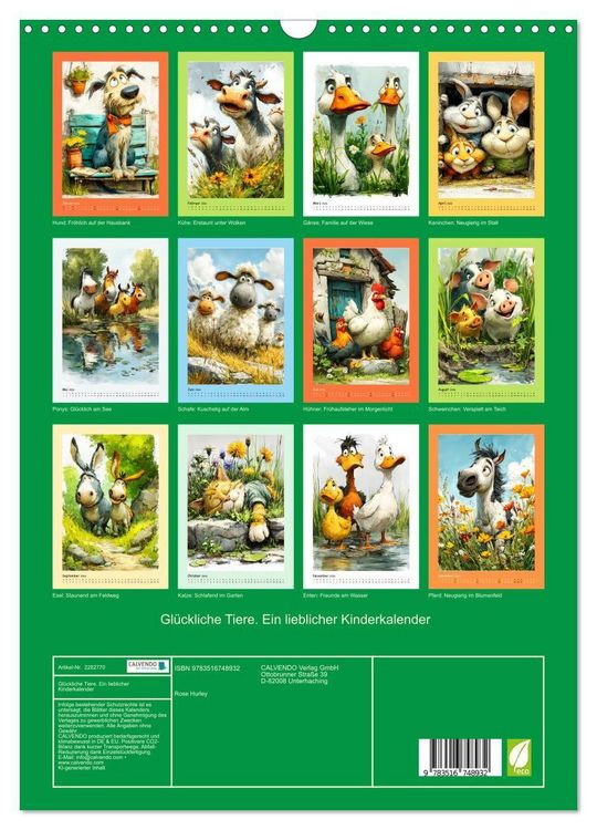 Produktbild: Gl&uuml;ckliche Tiere. Ein lieblicher Kinderkalender (Wandkalender 2026 DIN A3 hoch), CALVENDO Monatskalender