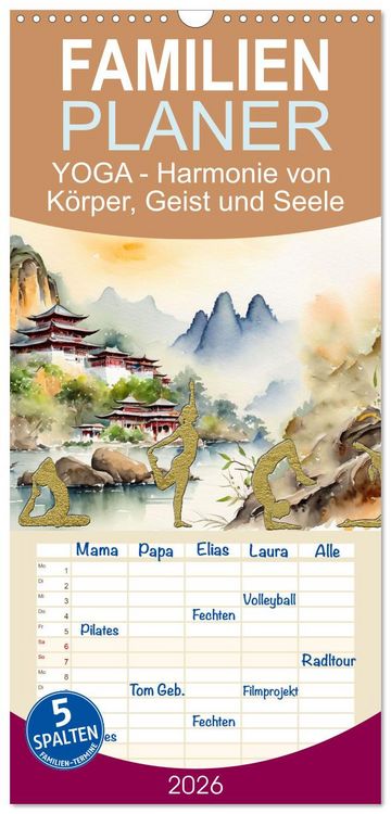 Produktbild: Familienplaner 2026 - YOGA - Harmonie von K&ouml;rper, Geist und Seele mit 5 Spalten (Wandkalender, 21 x 45 cm) CALVENDO