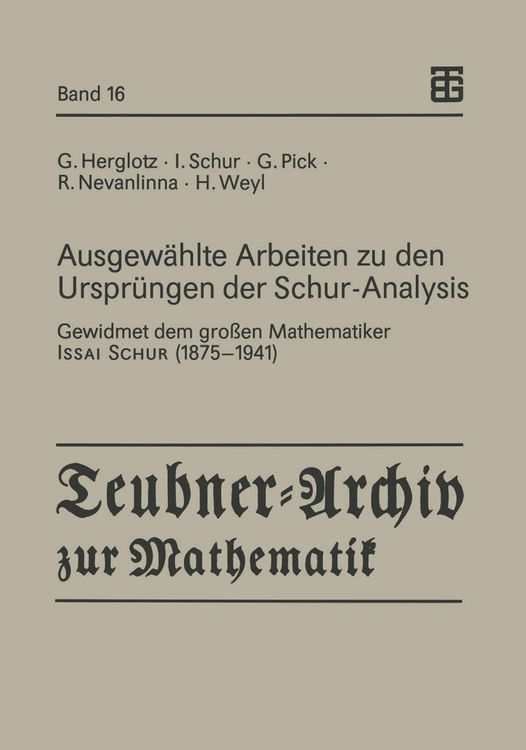 Produktbild: Ausgew&auml;hlte Arbeiten zu den Urspr&uuml;ngen der Schur-Analysis