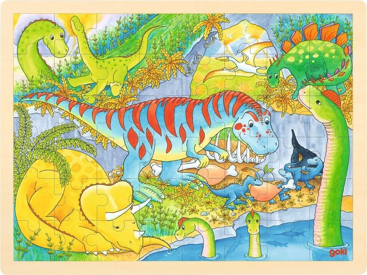 Produktbild: Goki 57724 - Einlegepuzzle Dinosaurier, 48-teilig, Holz, 40x30cm