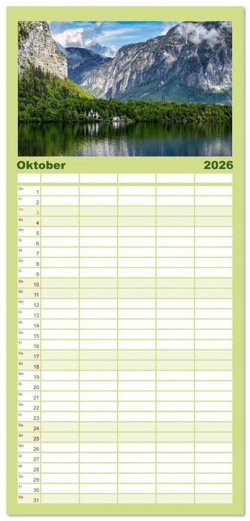 Produktbild: Familienplaner 2026 - Traumziel Hallstatt in &Ouml;sterreich mit 5 Spalten (Wandkalender, 21 x 45 cm) CALVENDO