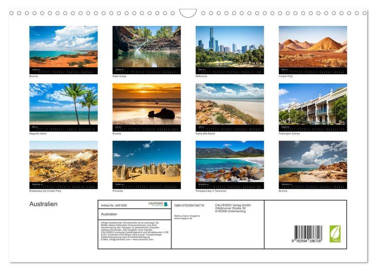 Produktbild: Australien (Wandkalender 2027 DIN A3 quer), CALVENDO Monatskalender