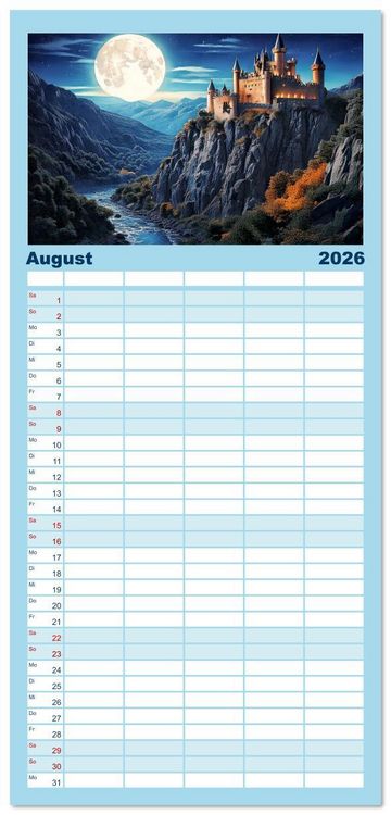 Produktbild: Familienplaner 2026 - Romantische Ritterburgen mit 5 Spalten (Wandkalender, 21 x 45 cm) CALVENDO