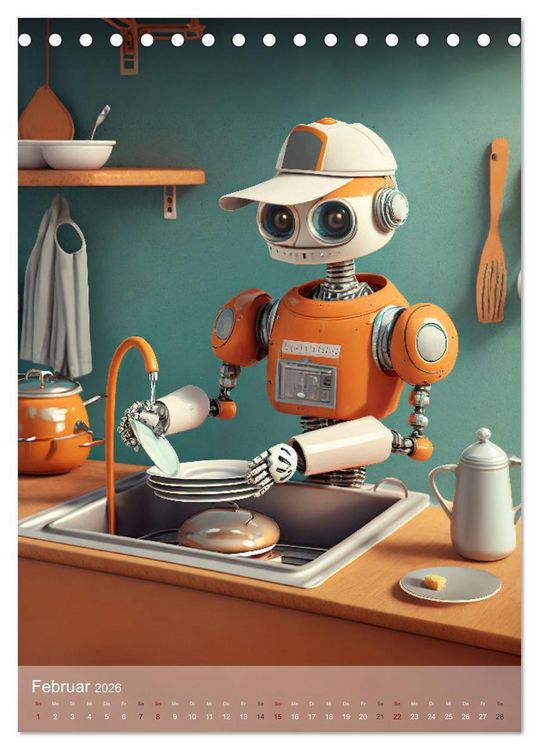 Produktbild: RoboLife - Niedliche Blechfreunde im Alltag (Tischkalender 2026 DIN A5 hoch), CALVENDO Monatskalender