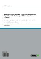 Produktbild: Das Wahlrecht des deutschen Kaiserreichs, der Weimarer Republik und der Bundesrepublik Deutschland im Vergleich.