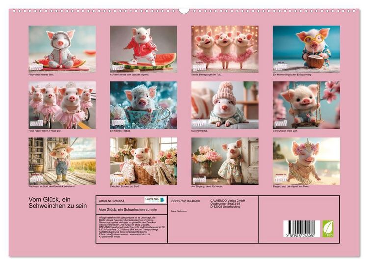 Produktbild: Vom Gl&uuml;ck, ein Schweinchen zu sein (hochwertiger Premium Wandkalender 2026 DIN A2 quer), Kunstdruck in Hochglanz