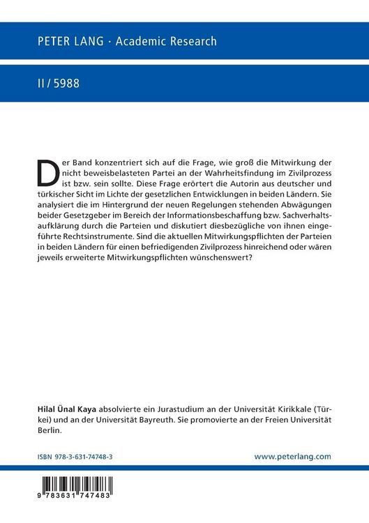Produktbild: Die Mitwirkungspflicht der Parteien des Zivilprozesses vor dem Hintergrund letzter Reformen in Deutschland und der Türkei