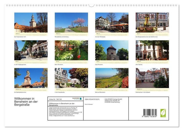 Produktbild: Willkommen in Bensheim an der Bergstra&szlig;e (hochwertiger Premium Wandkalender 2026 DIN A2 quer), Kunstdruck in Hochglanz