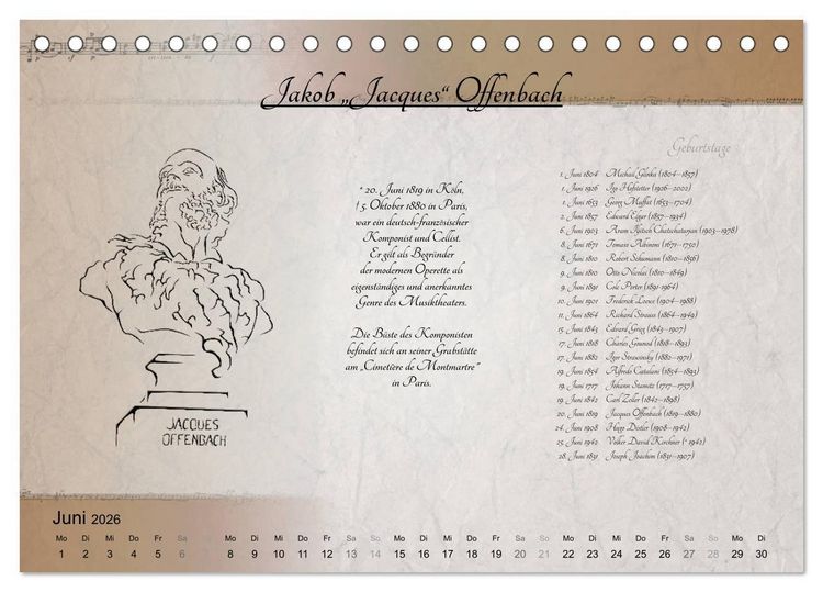 Produktbild: Von Mozart bis Beethoven (Tischkalender 2026 DIN A5 quer), CALVENDO Monatskalender