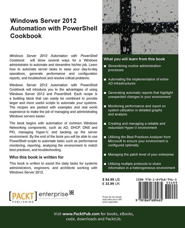 Produktbild: Windows Server 2012 Automation with Powershell Cookbook