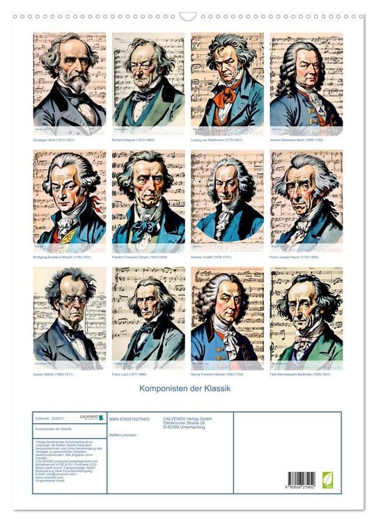 Produktbild: Komponisten der Klassik (Wandkalender 2026 DIN A2 hoch), CALVENDO Monatskalender