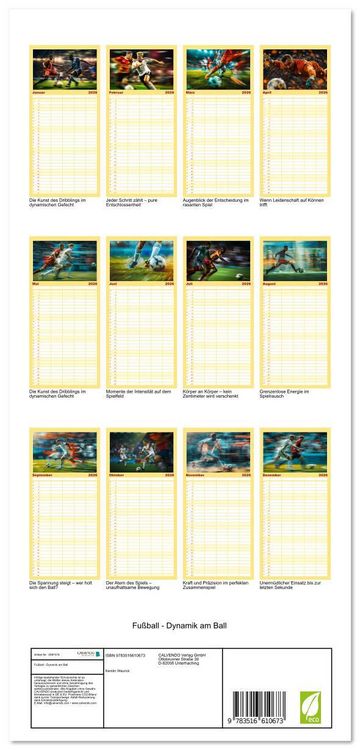 Produktbild: Familienplaner 2026 - Fu&szlig;ball - Dynamik am Ball mit 5 Spalten (Wandkalender, 21 x 45 cm) CALVENDO