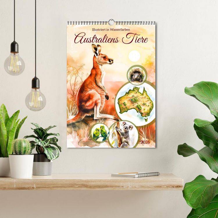 Produktbild: Australiens Tiere - Illustriert in Wasserfarben (Wandkalender 2026 DIN A3 hoch), CALVENDO Monatskalender