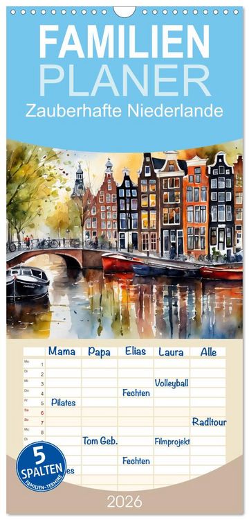 Produktbild: Familienplaner 2026 - Zauberhafte Niederlande mit 5 Spalten (Wandkalender, 21 x 45 cm) CALVENDO