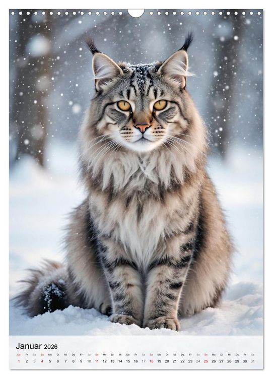 Produktbild: Maine Coon Kalender - Majest&auml;tische Katzen in der Natur (Wandkalender 2026 DIN A3 hoch), CALVENDO Monatskalender