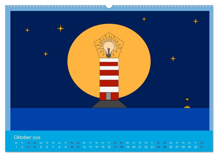 Produktbild: Leuchtturm im Meer (hochwertiger Premium Wandkalender 2026 DIN A2 quer), Kunstdruck in Hochglanz