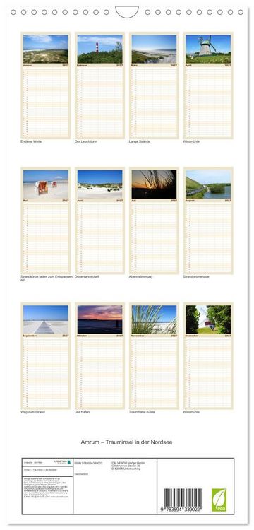 Produktbild: Familienplaner 2027 - Amrum &ndash; Trauminsel in der Nordsee mit 5 Spalten (Wandkalender, 21 x 45 cm) CALVENDO