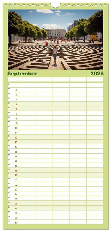 Produktbild: Familienplaner 2026 - Irrg&auml;rten und Labyrinthe mit 5 Spalten (Wandkalender, 21 x 45 cm) CALVENDO
