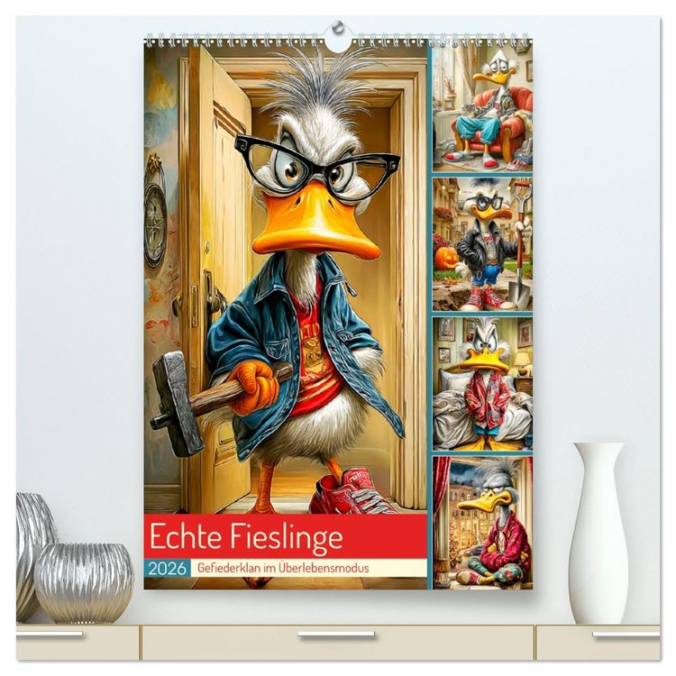 Produktbild: Echte Fieslinge. Gefiederklan im &Uuml;berlebensmodus (hochwertiger Premium Wandkalender 2026 DIN A2 hoch), Kunstdruck in Hochglanz