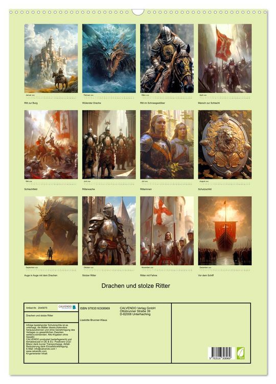Produktbild: Drachen und stolze Ritter (Wandkalender 2026 DIN A2 hoch), CALVENDO Monatskalender