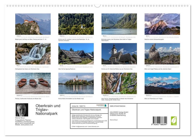 Produktbild: Oberkrain und Triglav-Nationalpark (hochwertiger Premium Wandkalender 2026 DIN A2 quer), Kunstdruck in Hochglanz