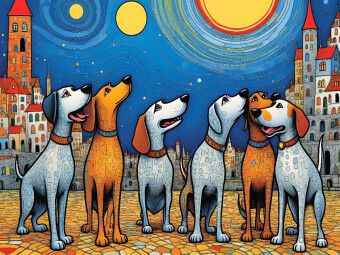 Produktbild: CALVENDO Puzzle Bunte Hunde - im Rudel macht Heulen besonders viel Spa&szlig; | 1000 Teile Lege-Gr&ouml;&szlig;e 64x48cm Foto-Puzzle f&uuml;r gl&uuml;ckliche Stunden