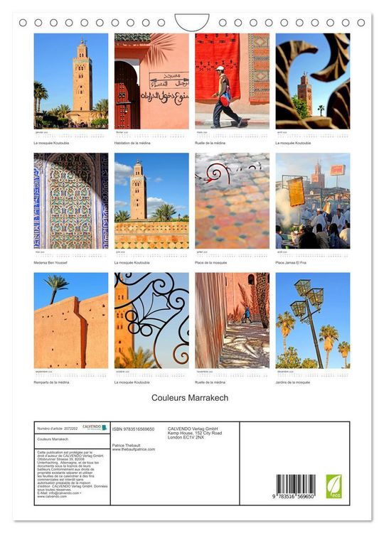 Produktbild: Couleurs Marrakech (Calendrier mural 2026 DIN A4 horizontal), CALVENDO calendrier mensuel