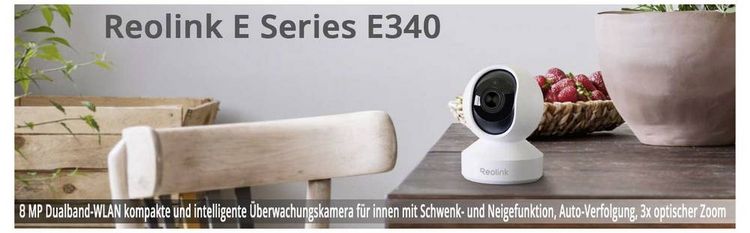 Produktbild: Reolink E Series E340 WCEZ8MP05PTAFW Kabellos, WLAN IP &Uuml;berwachungskamera 3840 x 2160 Pixel