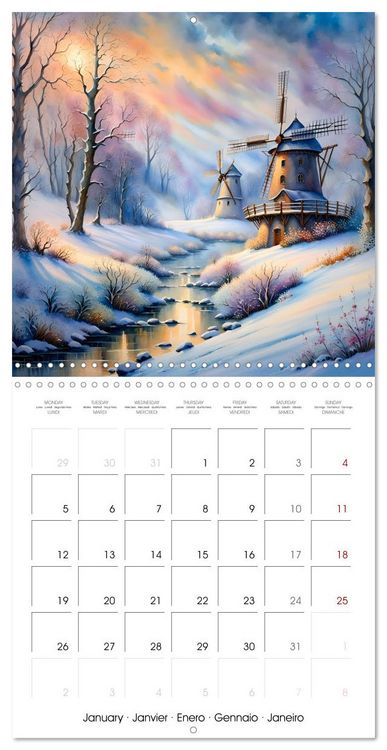 Produktbild: Moulins &agrave; vent Du printemps &agrave; l'hiver (Calendrier mural carr&eacute; 2026 30x30 cm) Calendrier double avec une page pour vos prises de notes