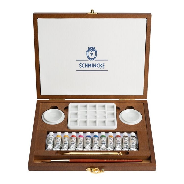 Produktbild: Schmincke HORADAM&reg; Aquarell Holzkasten, 12 x 5 ml + Zubeh&ouml;r Retro II