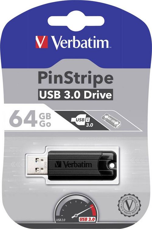 Produktbild: VERBATIM USB 3.0 Drive 64GB Pinstripe, schwarz