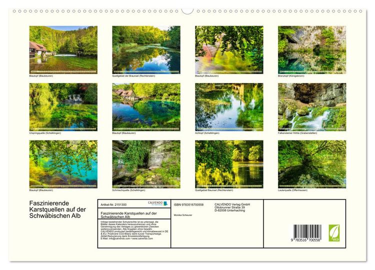 Produktbild: Faszinierende Karstquellen auf der Schw&auml;bischen Alb (hochwertiger Premium Wandkalender 2026 DIN A2 quer), Kunstdruck in Hochglanz