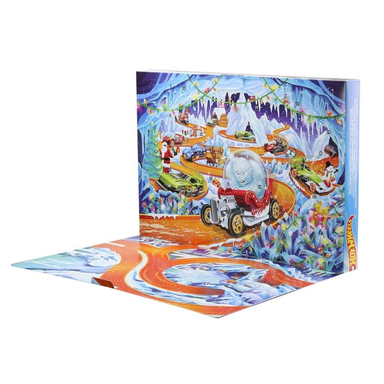 Produktbild: Hot Wheels Adventskalender 2026, 10 Spielzeugfahrzeuge im Ma&szlig;stab 1:64, 14 Zub