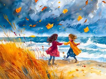 Produktbild: CALVENDO Puzzle Kinder haben Spa&szlig; am herbstlichen Strand im Sturm | 1000 Teile Lege-Gr&ouml;&szlig;e 64x48cm Foto-Puzzle f&uuml;r gl&uuml;ckliche Stunden