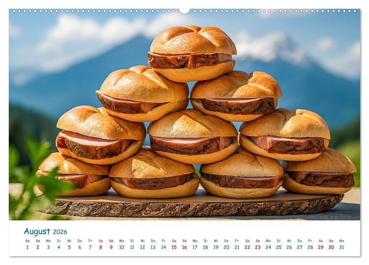 Produktbild: Leberk&auml;se-Kalender - Die Leberk&auml;ssemmel aus Bayern (Wandkalender 2026 DIN A2 quer), CALVENDO Monatskalender