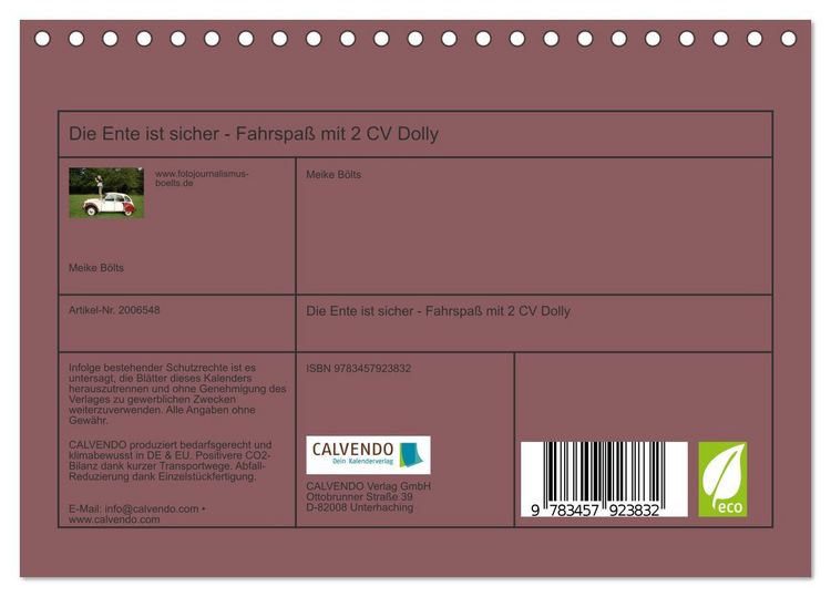 Produktbild: Die Ente ist sicher - Fahrspa&szlig; mit 2 CV Dolly (Tischkalender 2026 DIN A5 quer), CALVENDO Monatskalender
