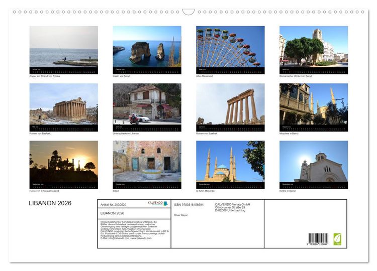 Produktbild: LIBANON 2026 (Wandkalender 2026 DIN A2 quer), CALVENDO Monatskalender