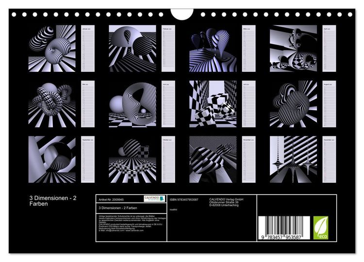Produktbild: 3 Dimensionen - 2 Farben (Wandkalender 2026 DIN A4 quer), CALVENDO Monatskalender