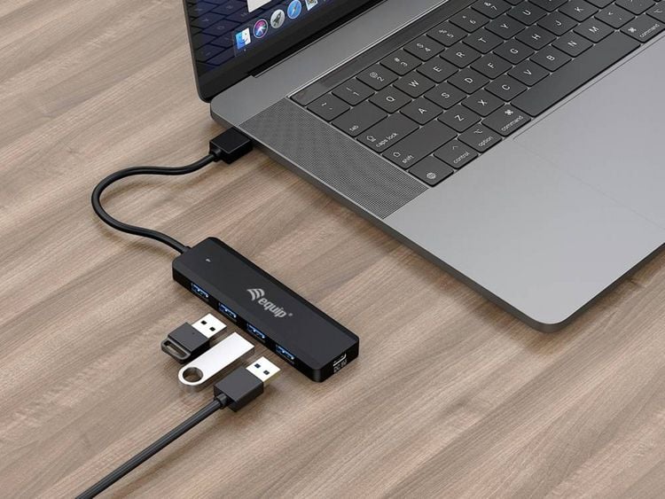 Produktbild: Equip 128959 USB-Hub 5 Port USB-A USB 3.0 5 GBit/s mit USB-C&reg; Stecker Schwarz Hub + USB-C-adapter