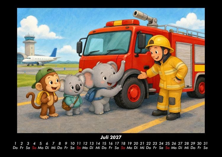 Produktbild: Ein Tag am Flughafen mit Milo, Kiki & Raffi 2027 Fotokalender DIN A3