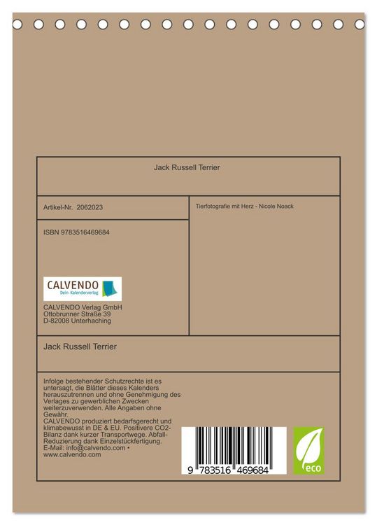 Produktbild: Jack Russell Terrier (Tischkalender 2026 DIN A5 hoch), CALVENDO Monatskalender