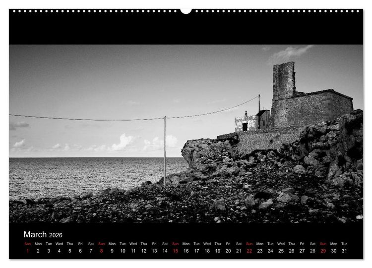 Produktbild: Black and White Sicily (High Quality Premium Wall Calendar 2026 DIN A2 landscape),CALVENDO 12 Month Wall Calendar