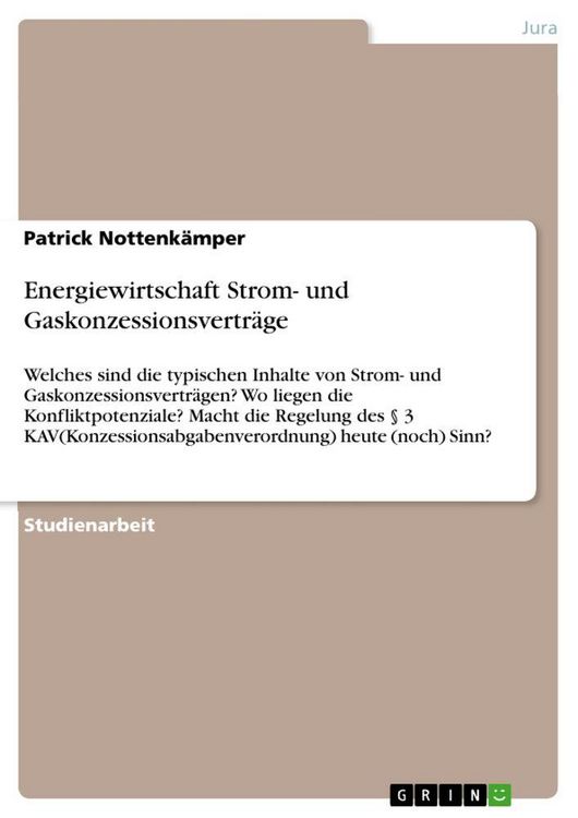 Produktbild: Energiewirtschaft Strom- und Gaskonzessionsvertr&auml;ge
