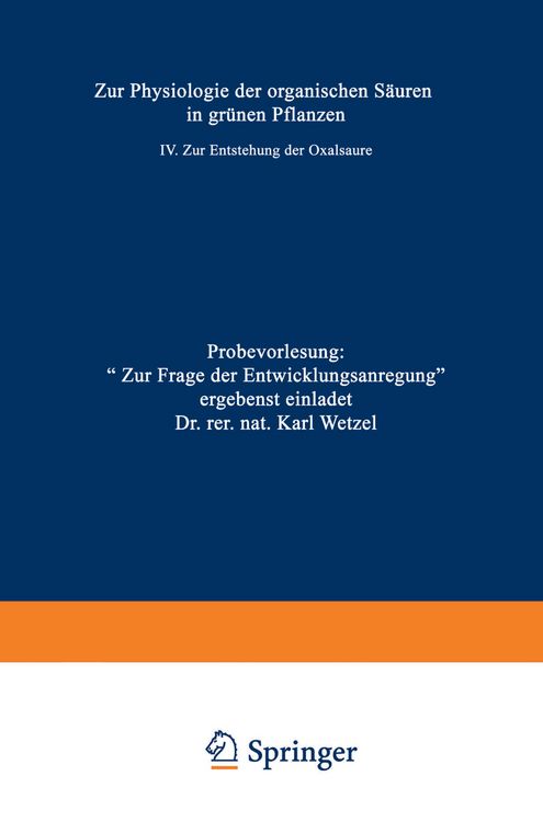 Produktbild: Zur Physiologie der organischen S&auml;uren in gr&uuml;nen Pflanzen