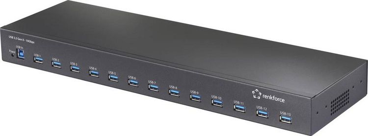 Produktbild: Renkforce RF-6677282 USB-Hub 13 Port USB-A USB 3.2 Gen2 10 GBit/s f&uuml;r industrielle Anwendungen, Rackmontage m&ouml;glich
